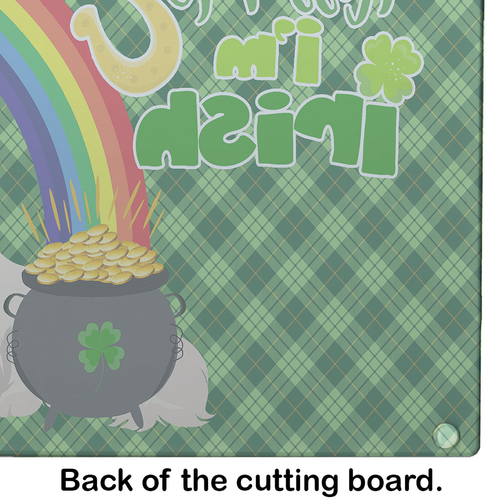 White Pekingese St. Patrick's Day Cutting Board Tempered Glass Kitchen Cutting Surface, Heat Resistant Chopping, Non-Slip Feet, Food Prep & Serving