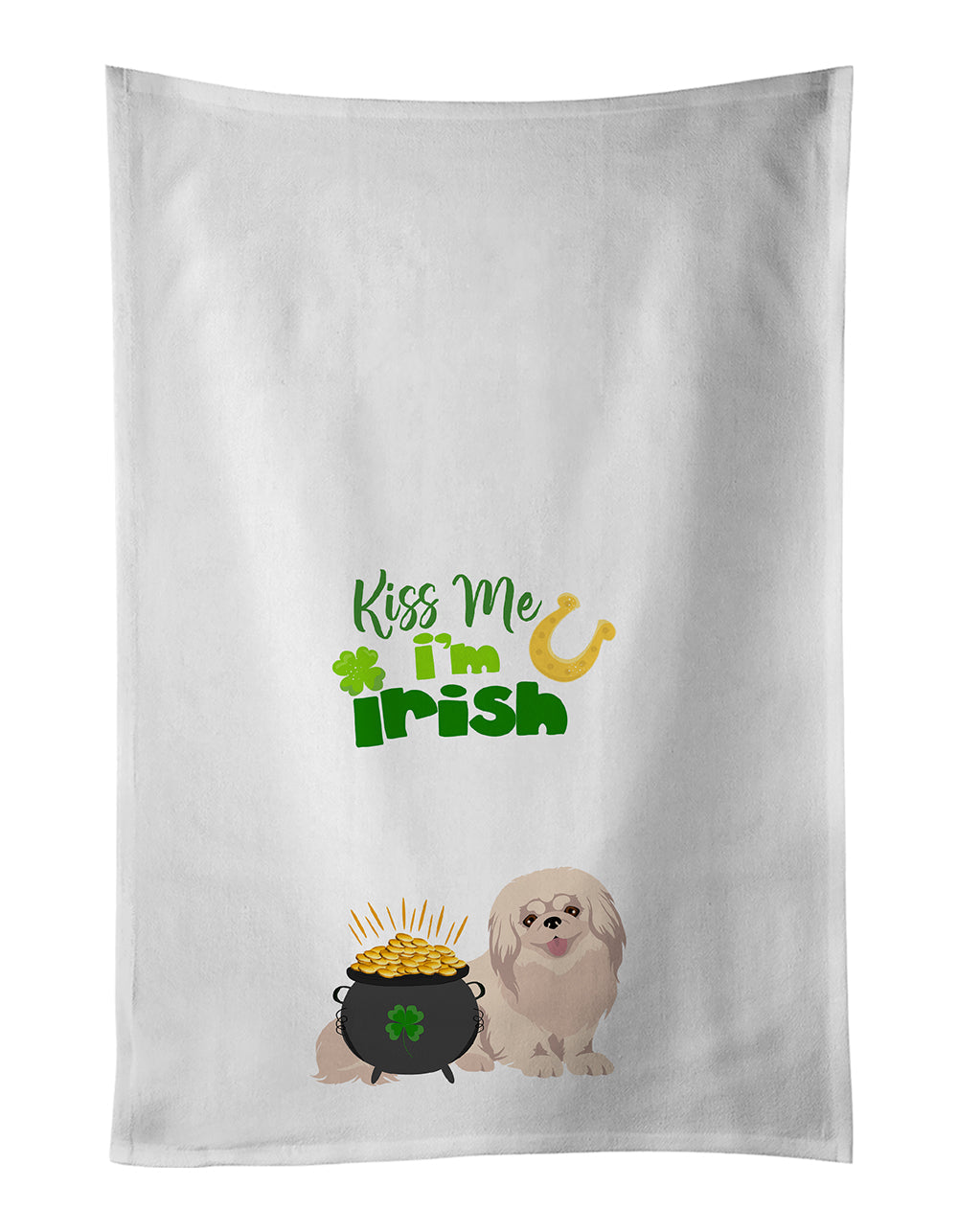 White Pekingese St. Patrick's Day Kitchen Towel Set of 2 White Dish Towels Decorative Bathroom Hand towel for Hand, Face, Hair, Yoga, Tea, Dishcloth, 19 X 28", White