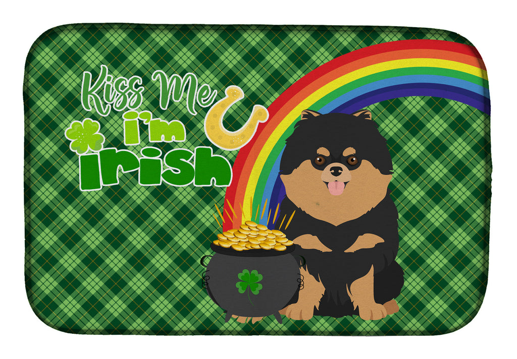 Black and Tan Pomeranian St. Patrick's Day Dish Drying Mat Absorbent Dish Drying Mat Pad for Kitchen Counter Dish Drainer Mat for Countertop, 14 x 21", Multicolor