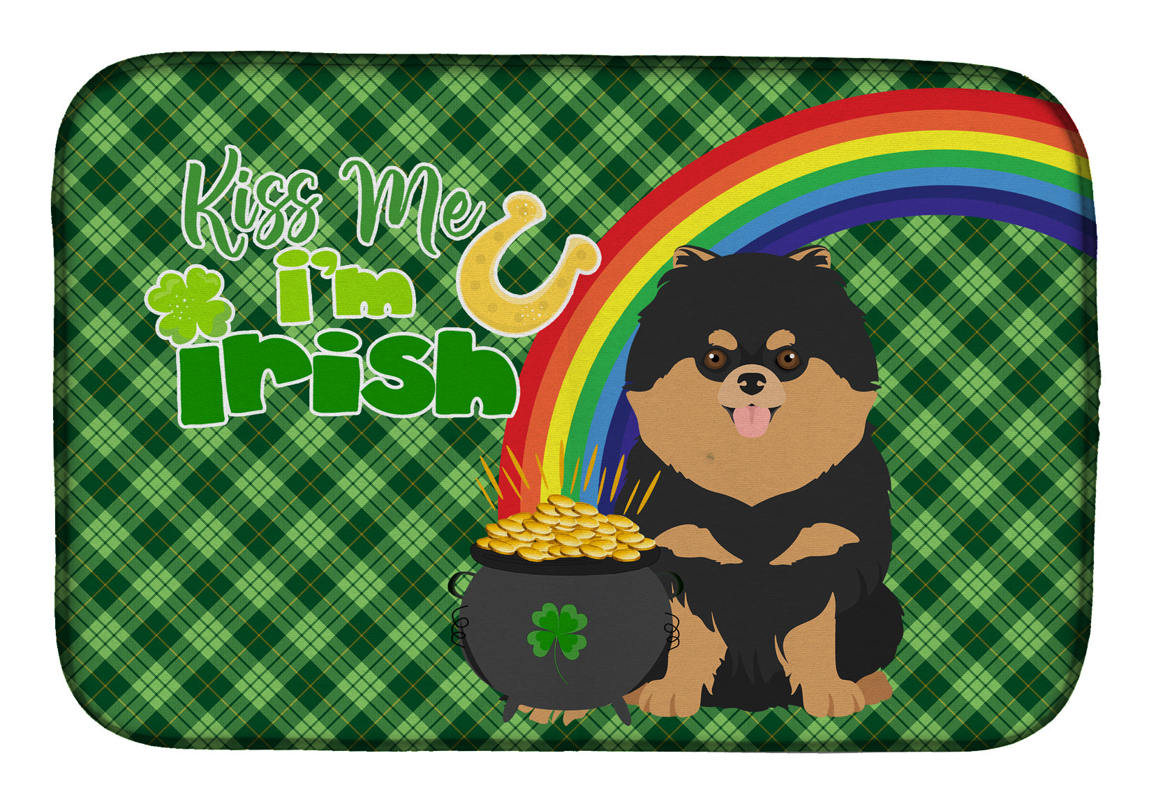 Black and Tan Pomeranian St. Patrick's Day Dish Drying Mat Absorbent Dish Drying Mat Pad for Kitchen Counter Dish Drainer Mat for Countertop, 14 x 21", Multicolor