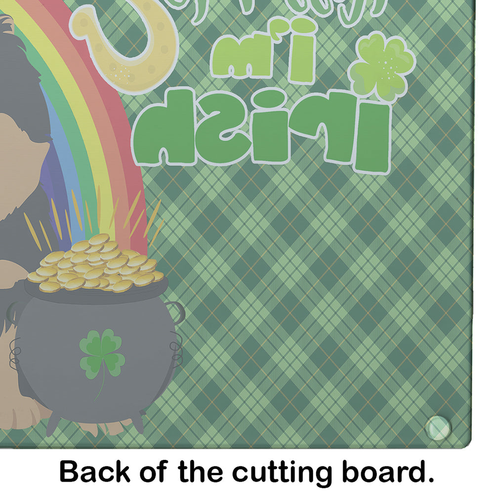 Black and Tan Pomeranian St. Patrick's Day Cutting Board Tempered Glass Kitchen Cutting Surface, Heat Resistant Chopping, Non-Slip Feet, Food Prep & Serving