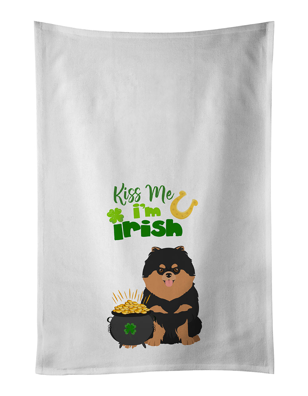 Black and Tan Pomeranian St. Patrick's Day Kitchen Towel Set of 2 White Dish Towels Decorative Bathroom Hand towel for Hand, Face, Hair, Yoga, Tea, Dishcloth, 19 X 28", White