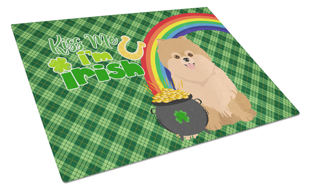 Orange Pomeranian St. Patrick's Day Cutting Board Tempered Glass Kitchen Cutting Surface, Heat Resistant Chopping, Non-Slip Feet, Food Prep & Serving