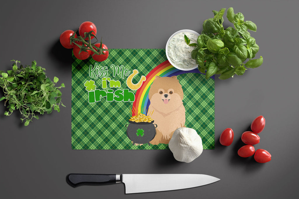 Orange Pomeranian St. Patrick's Day Cutting Board Tempered Glass Kitchen Cutting Surface, Heat Resistant Chopping, Non-Slip Feet, Food Prep & Serving
