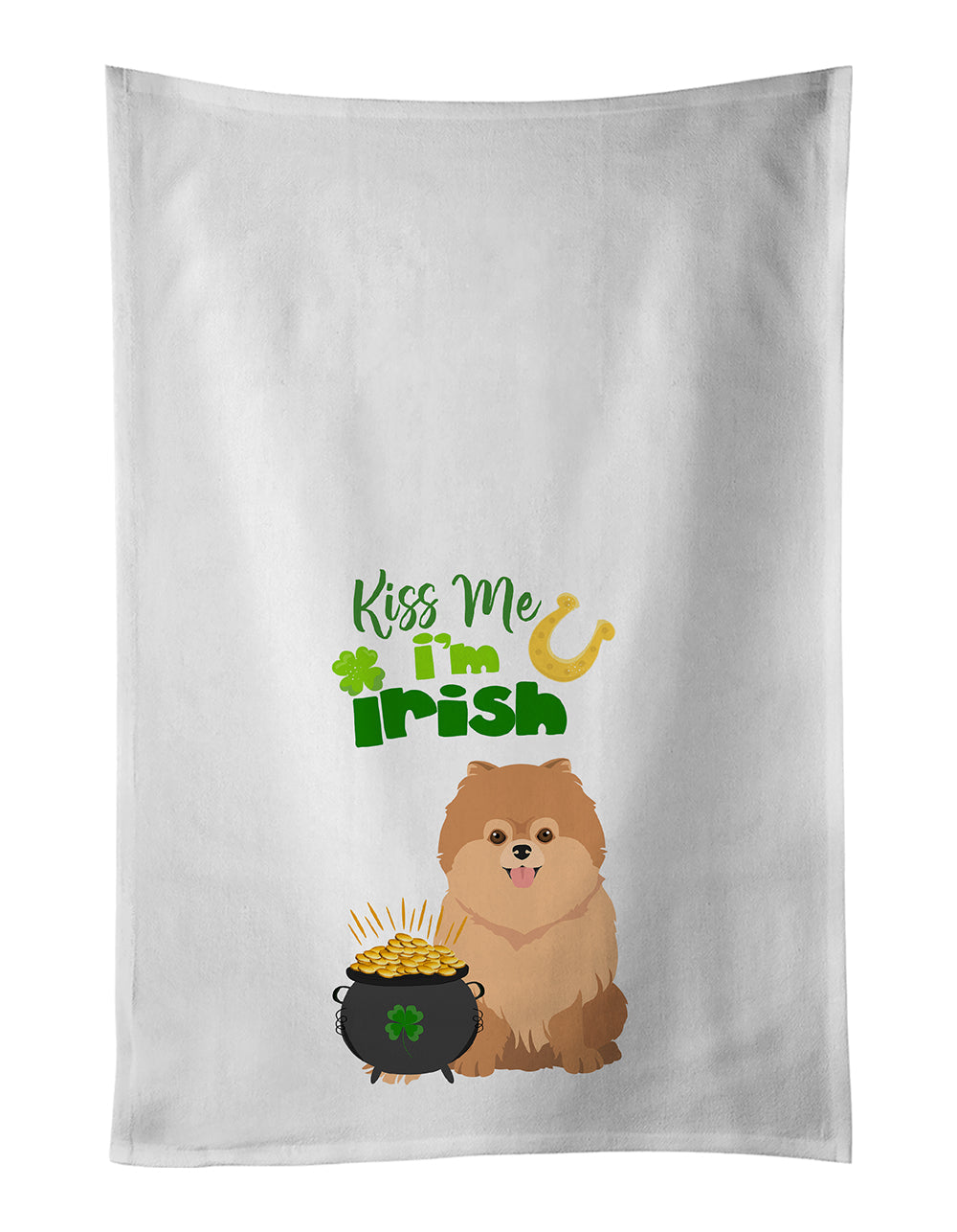 Orange Pomeranian St. Patrick's Day Kitchen Towel Set of 2 White Dish Towels Decorative Bathroom Hand towel for Hand, Face, Hair, Yoga, Tea, Dishcloth, 19 X 28", White