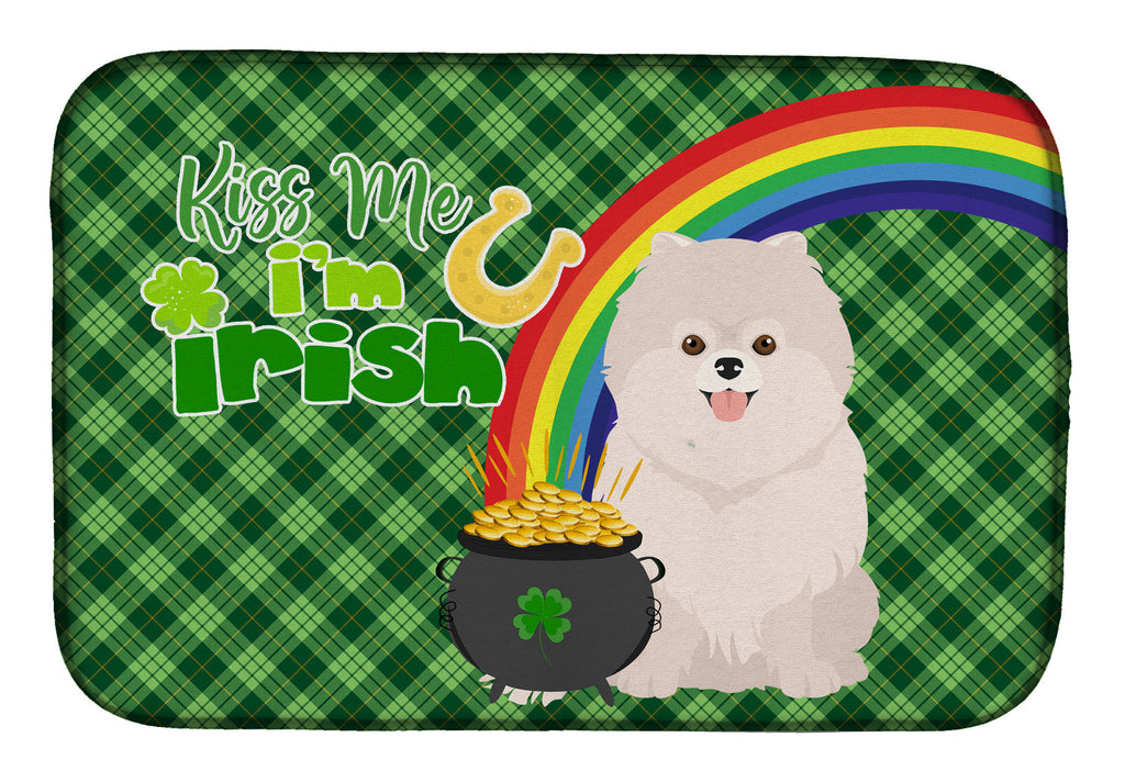 White Pomeranian St. Patrick's Day Dish Drying Mat Absorbent Dish Drying Mat Pad for Kitchen Counter Dish Drainer Mat for Countertop, 14 x 21", Multicolor