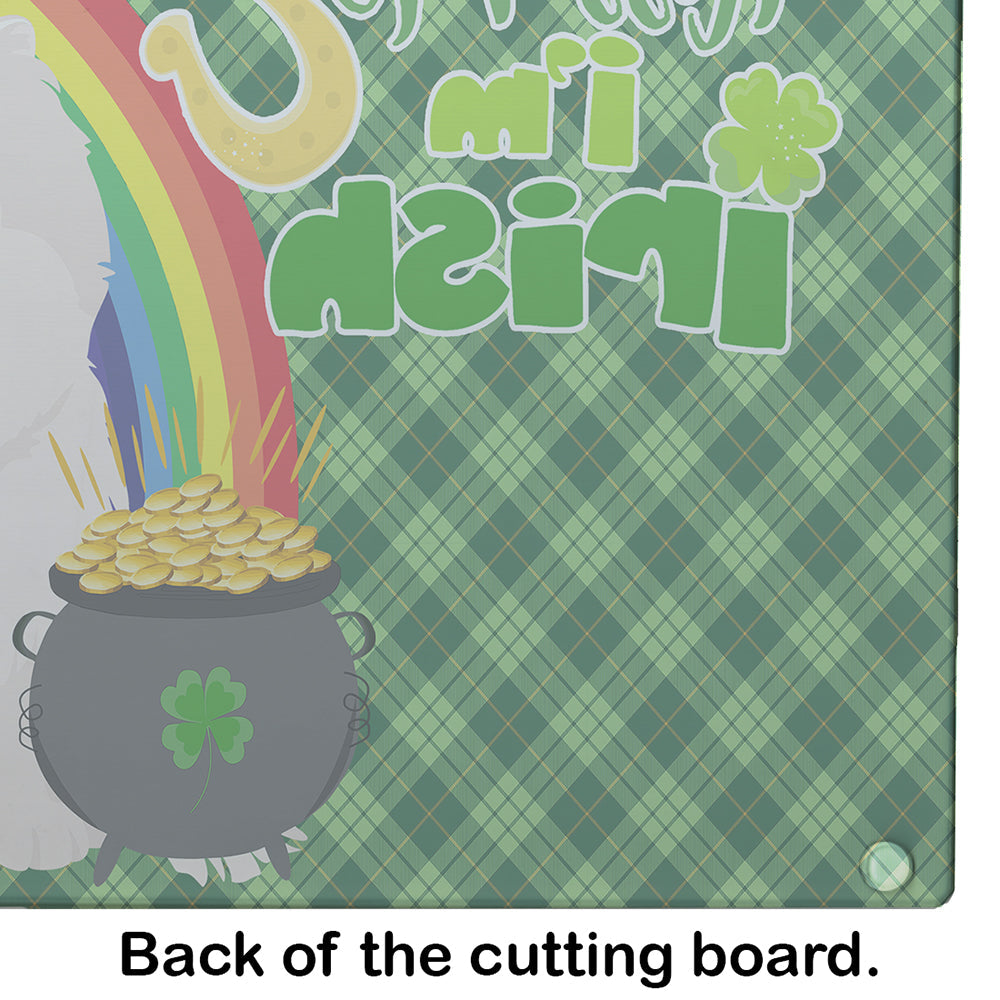 White Pomeranian St. Patrick's Day Cutting Board Tempered Glass Kitchen Cutting Surface, Heat Resistant Chopping, Non-Slip Feet, Food Prep & Serving