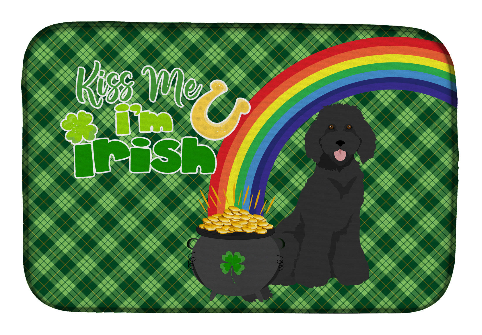 Standard Black Poodle St. Patrick's Day Dish Drying Mat Absorbent Dish Drying Mat Pad for Kitchen Counter Dish Drainer Mat for Countertop, 14 x 21", Multicolor