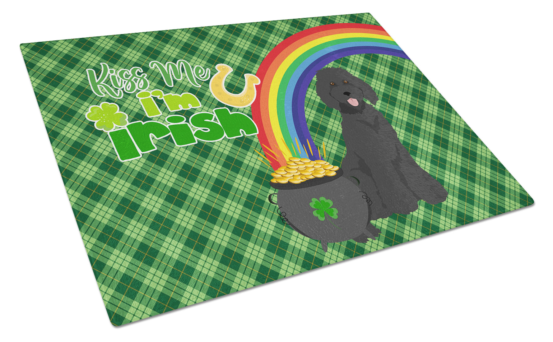 Standard Black Poodle St. Patrick's Day Cutting Board Tempered Glass Kitchen Cutting Surface, Heat Resistant Chopping, Non-Slip Feet, Food Prep & Serving