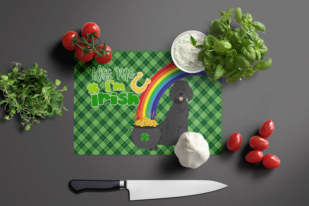 Standard Black Poodle St. Patrick's Day Cutting Board Tempered Glass Kitchen Cutting Surface, Heat Resistant Chopping, Non-Slip Feet, Food Prep & Serving