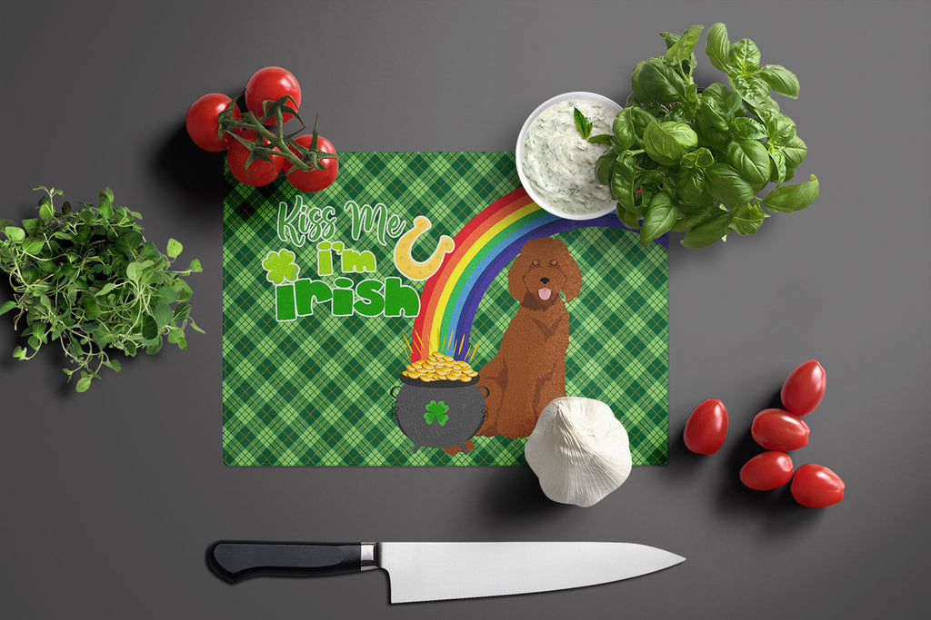 Standard Red Poodle St. Patrick's Day Cutting Board Tempered Glass Kitchen Cutting Surface, Heat Resistant Chopping, Non-Slip Feet, Food Prep & Serving