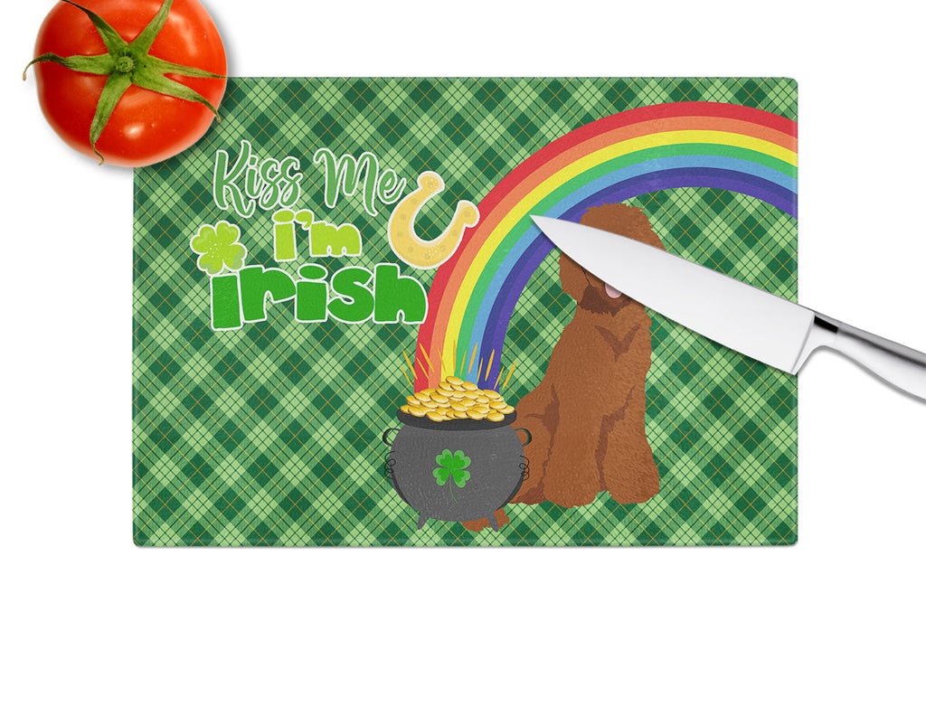 Standard Red Poodle St. Patrick's Day Cutting Board Tempered Glass Kitchen Cutting Surface, Heat Resistant Chopping, Non-Slip Feet, Food Prep & Serving