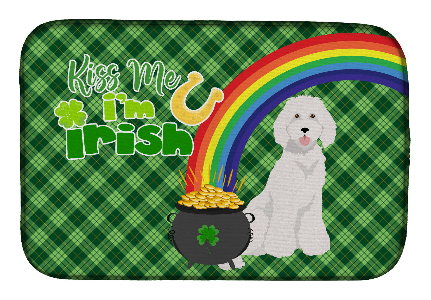 Standard White Poodle St. Patrick's Day Dish Drying Mat Absorbent Dish Drying Mat Pad for Kitchen Counter Dish Drainer Mat for Countertop, 14 x 21", Multicolor