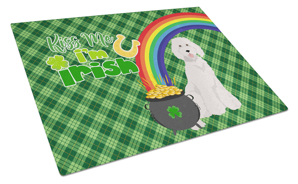 Standard White Poodle St. Patrick's Day Cutting Board Tempered Glass Kitchen Cutting Surface, Heat Resistant Chopping, Non-Slip Feet, Food Prep & Serving