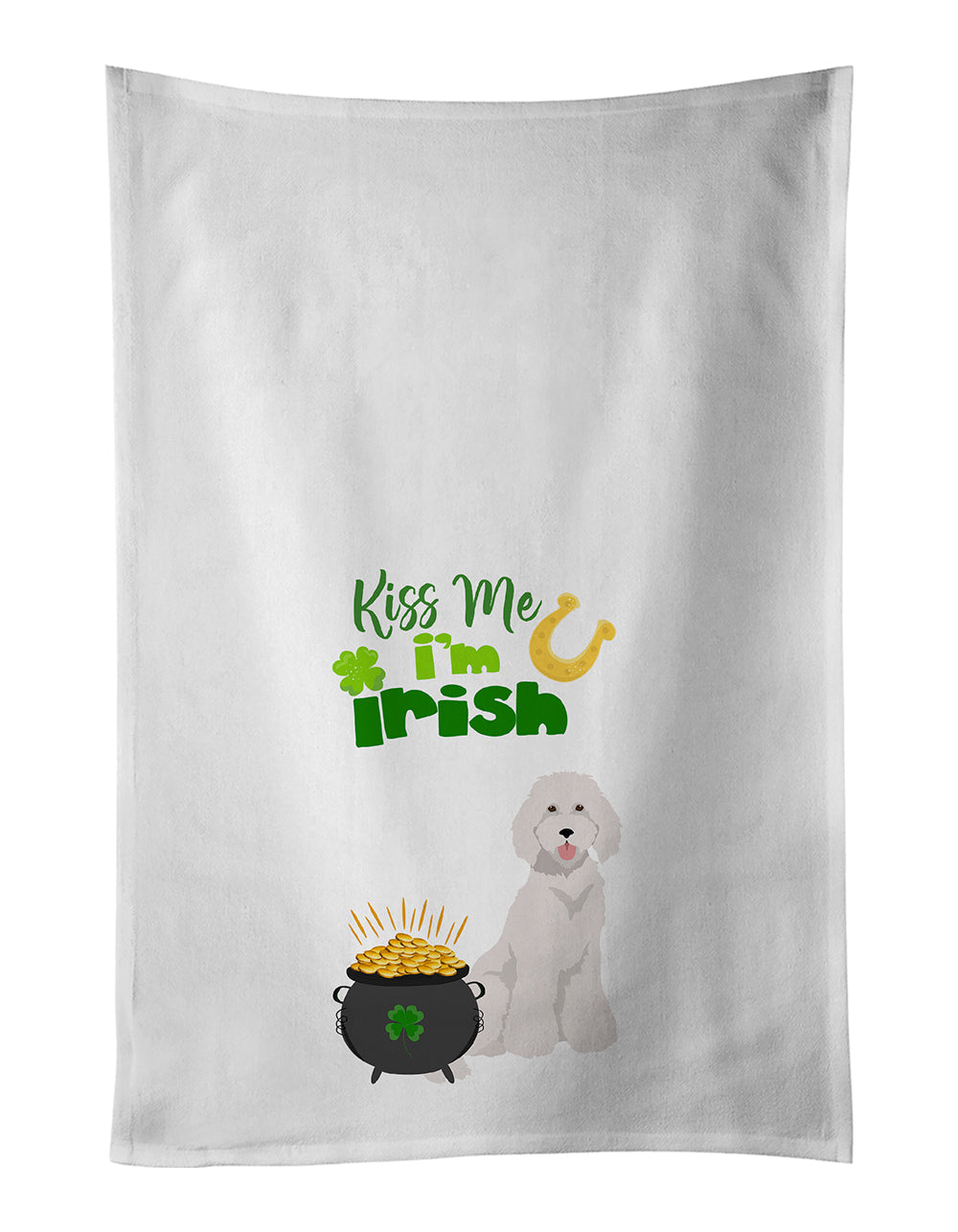 Standard White Poodle St. Patrick's Day Kitchen Towel Set of 2 White Dish Towels Decorative Bathroom Hand towel for Hand, Face, Hair, Yoga, Tea, Dishcloth, 19 X 28", White