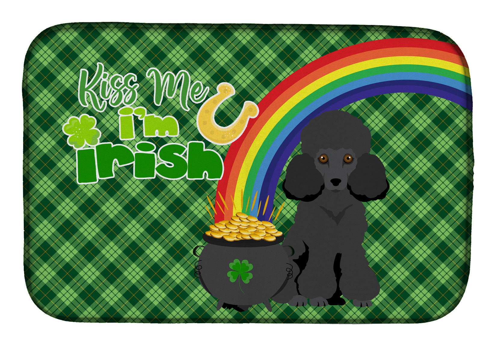 Toy Black Poodle St. Patrick's Day Dish Drying Mat Absorbent Dish Drying Mat Pad for Kitchen Counter Dish Drainer Mat for Countertop, 14 x 21", Multicolor