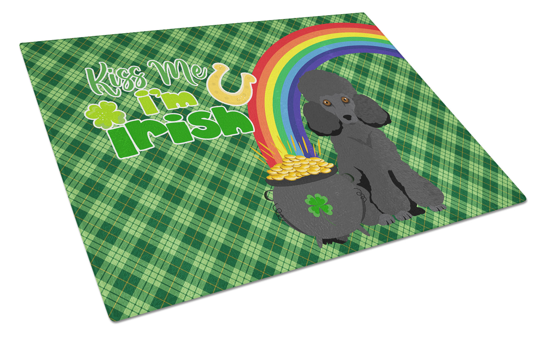 Toy Black Poodle St. Patrick's Day Cutting Board Tempered Glass Kitchen Cutting Surface, Heat Resistant Chopping, Non-Slip Feet, Food Prep & Serving
