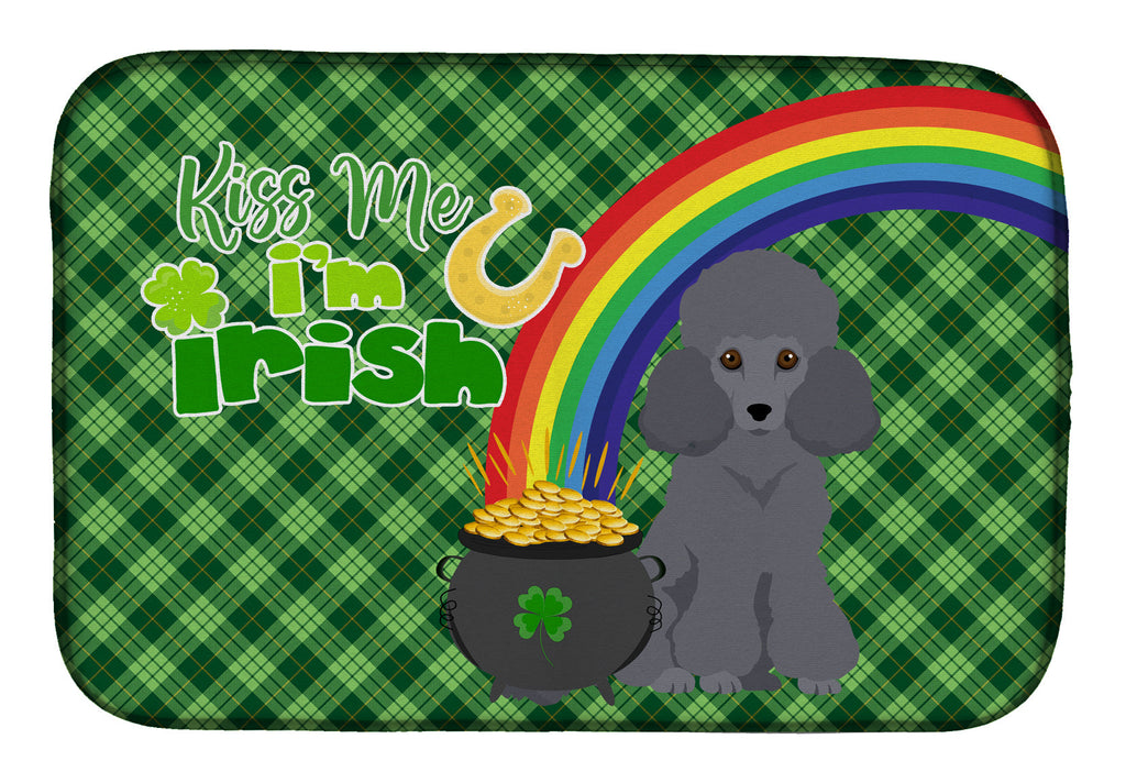 Toy Grey Poodle St. Patrick's Day Dish Drying Mat Absorbent Dish Drying Mat Pad for Kitchen Counter Dish Drainer Mat for Countertop, 14 x 21", Multicolor