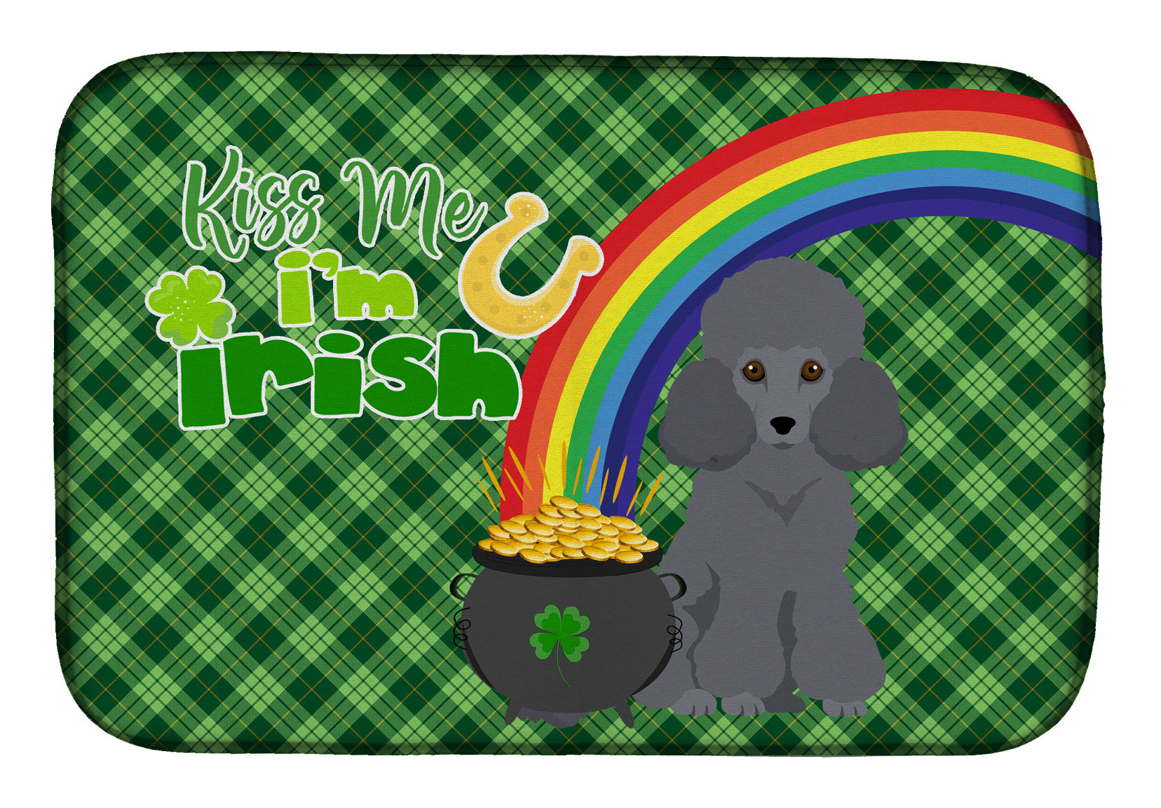 Toy Grey Poodle St. Patrick's Day Dish Drying Mat Absorbent Dish Drying Mat Pad for Kitchen Counter Dish Drainer Mat for Countertop, 14 x 21", Multicolor