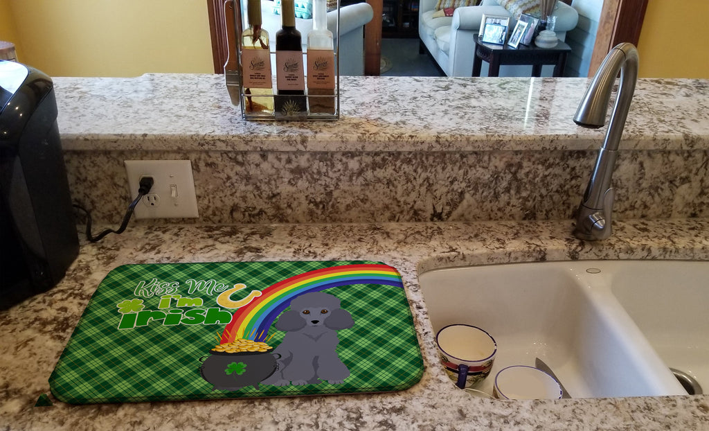Toy Grey Poodle St. Patrick's Day Dish Drying Mat Absorbent Dish Drying Mat Pad for Kitchen Counter Dish Drainer Mat for Countertop, 14 x 21", Multicolor