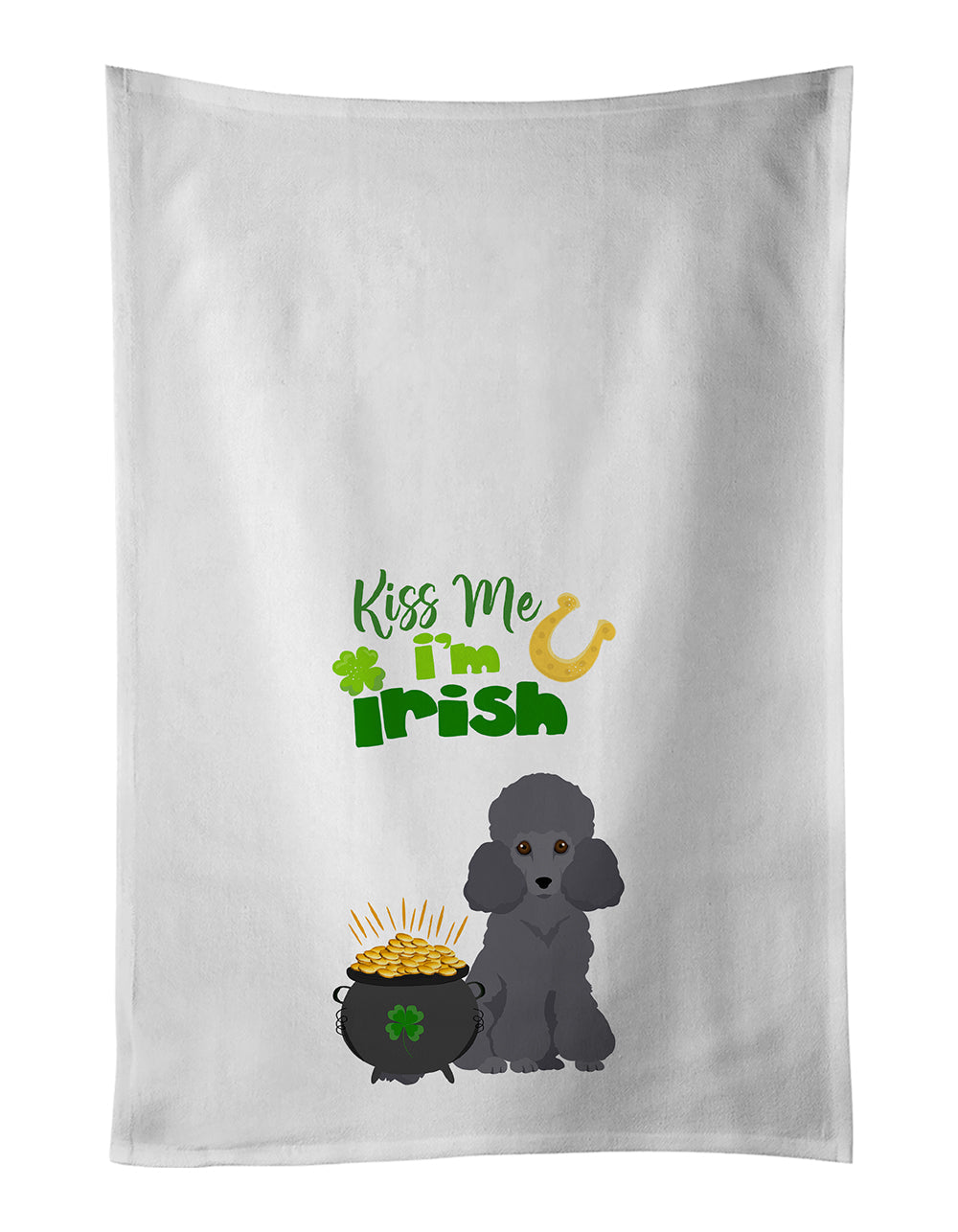 Toy Grey Poodle St. Patrick's Day Kitchen Towel Set of 2 White Dish Towels Decorative Bathroom Hand towel for Hand, Face, Hair, Yoga, Tea, Dishcloth, 19 X 28", White