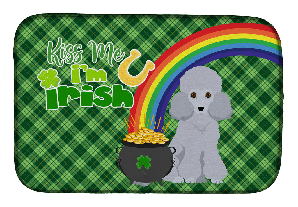 Toy Silver Poodle St. Patrick's Day Dish Drying Mat Absorbent Dish Drying Mat Pad for Kitchen Counter Dish Drainer Mat for Countertop, 14 x 21", Multicolor