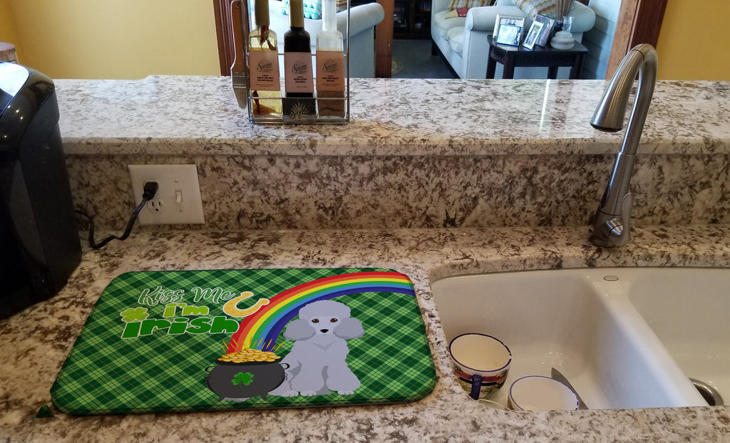 Toy Silver Poodle St. Patrick's Day Dish Drying Mat Absorbent Dish Drying Mat Pad for Kitchen Counter Dish Drainer Mat for Countertop, 14 x 21", Multicolor