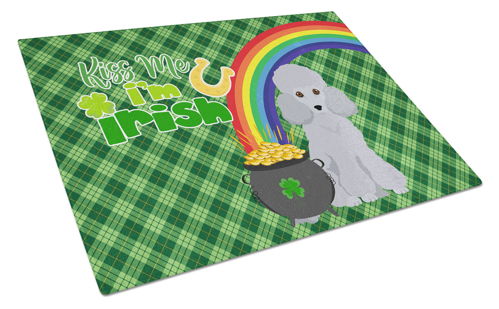 Toy Silver Poodle St. Patrick's Day Cutting Board Tempered Glass Kitchen Cutting Surface, Heat Resistant Chopping, Non-Slip Feet, Food Prep & Serving