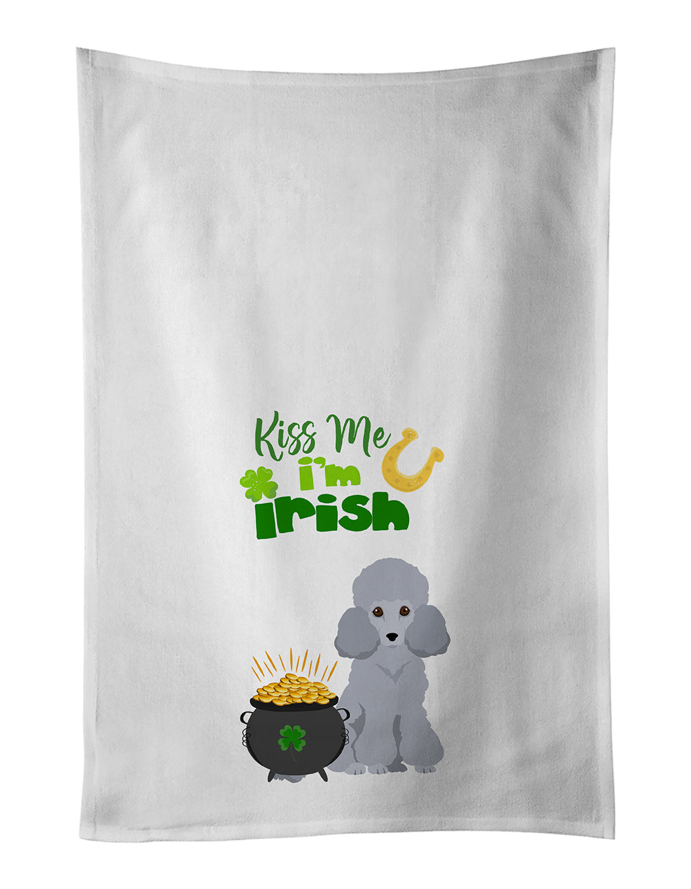 Toy Silver Poodle St. Patrick's Day Kitchen Towel Set of 2 White Dish Towels Decorative Bathroom Hand towel for Hand, Face, Hair, Yoga, Tea, Dishcloth, 19 X 28", White