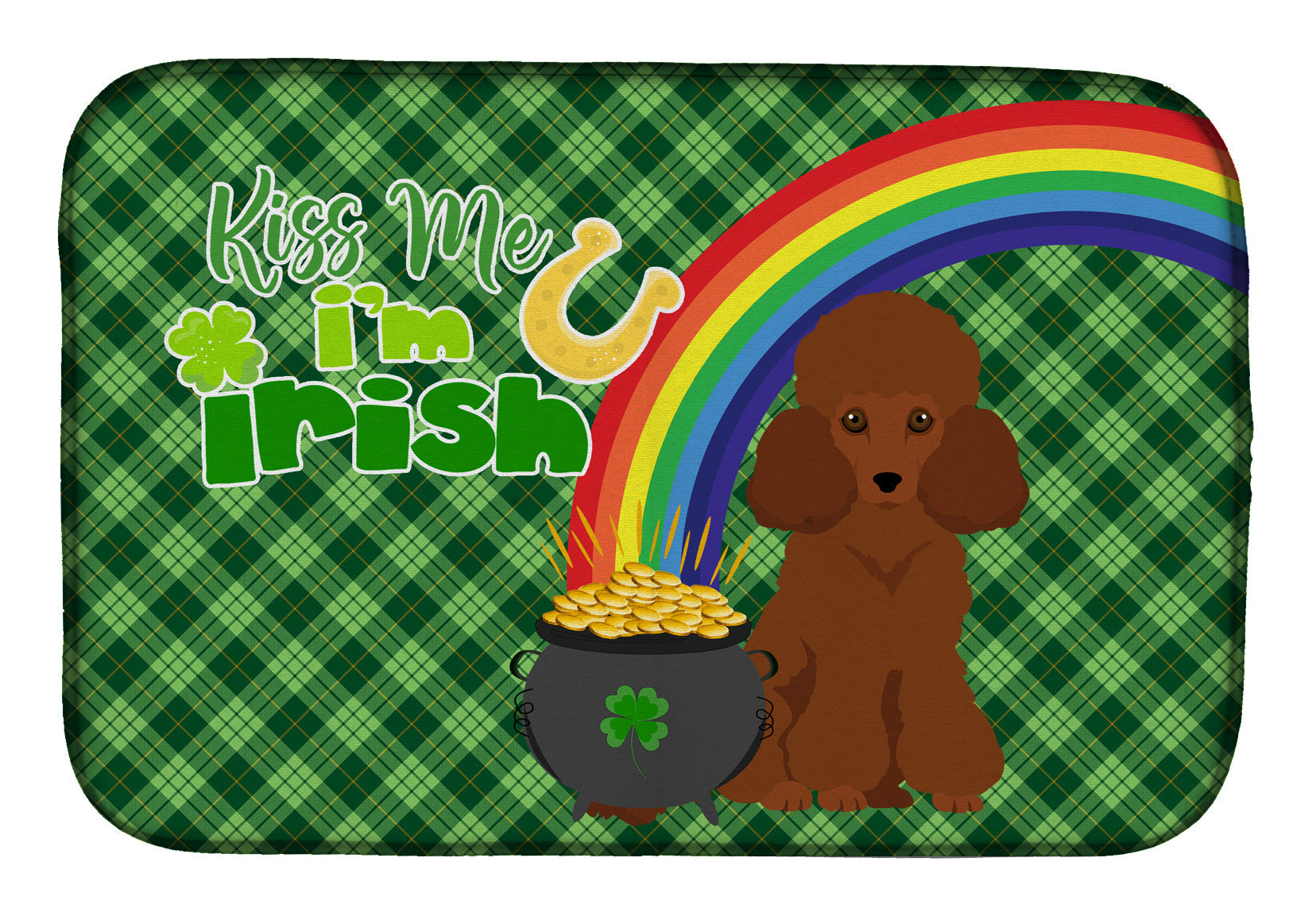 Toy Red Poodle St. Patrick's Day Dish Drying Mat Absorbent Dish Drying Mat Pad for Kitchen Counter Dish Drainer Mat for Countertop, 14 x 21", Multicolor