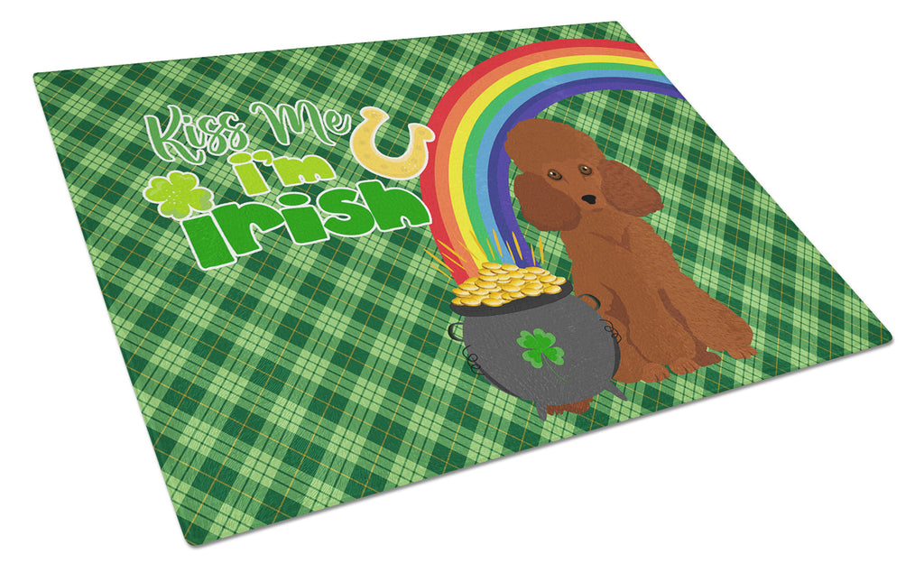 Toy Red Poodle St. Patrick's Day Cutting Board Tempered Glass Kitchen Cutting Surface, Heat Resistant Chopping, Non-Slip Feet, Food Prep & Serving
