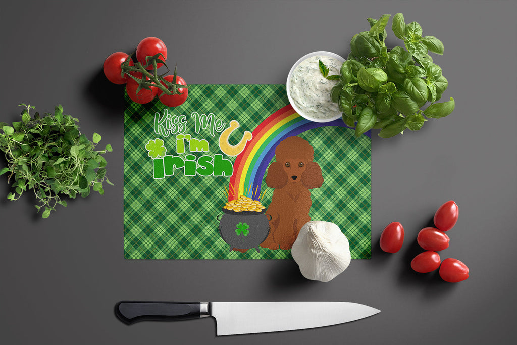 Toy Red Poodle St. Patrick's Day Cutting Board Tempered Glass Kitchen Cutting Surface, Heat Resistant Chopping, Non-Slip Feet, Food Prep & Serving