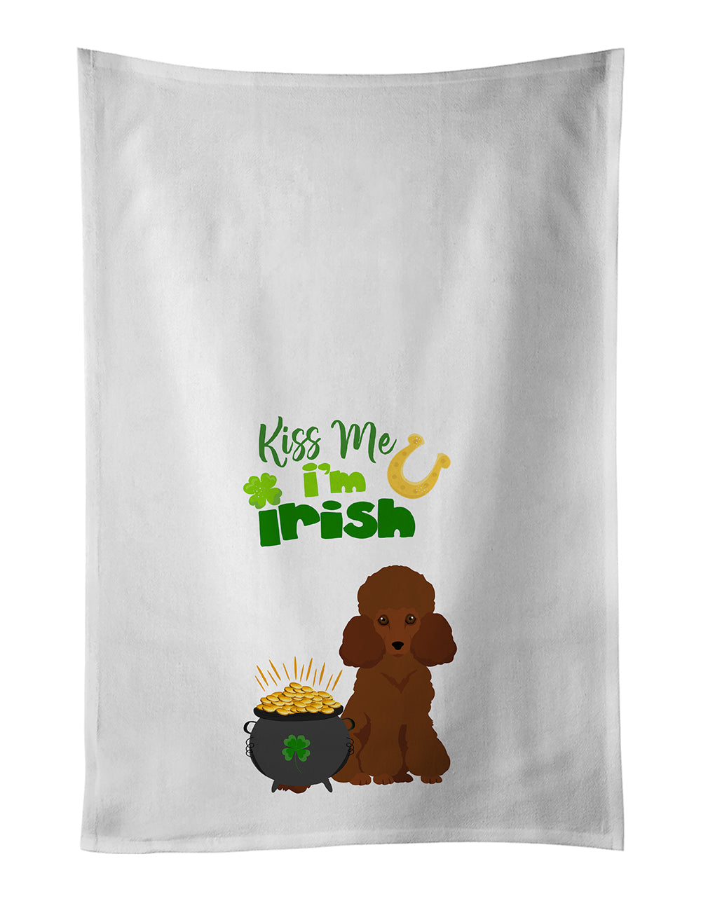 Toy Red Poodle St. Patrick's Day Kitchen Towel Set of 2 White Dish Towels Decorative Bathroom Hand towel for Hand, Face, Hair, Yoga, Tea, Dishcloth, 19 X 28", White