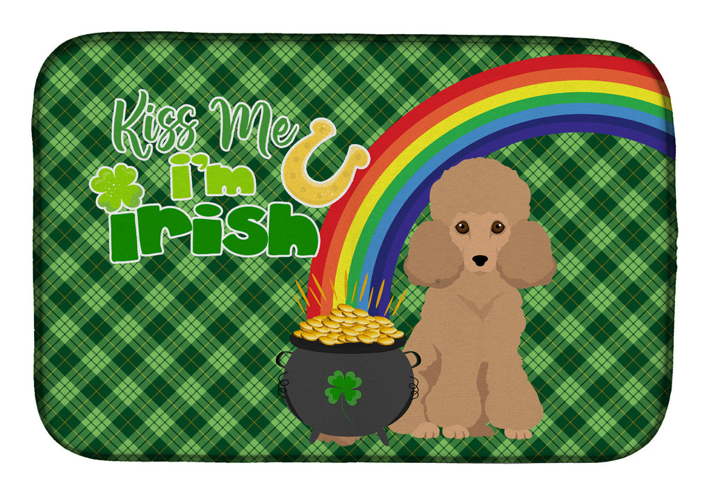 Toy Apricot Poodle St. Patrick's Day Dish Drying Mat Absorbent Dish Drying Mat Pad for Kitchen Counter Dish Drainer Mat for Countertop, 14 x 21", Multicolor