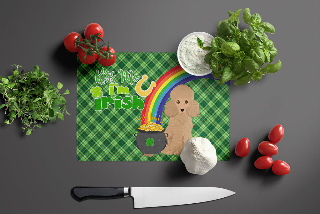 Toy Apricot Poodle St. Patrick's Day Cutting Board Tempered Glass Kitchen Cutting Surface, Heat Resistant Chopping, Non-Slip Feet, Food Prep & Serving