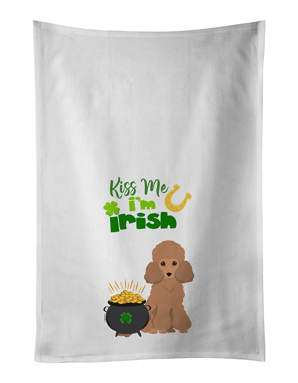 Toy Apricot Poodle St. Patrick's Day Kitchen Towel Set of 2 White Dish Towels Decorative Bathroom Hand towel for Hand, Face, Hair, Yoga, Tea, Dishcloth, 19 X 28", White