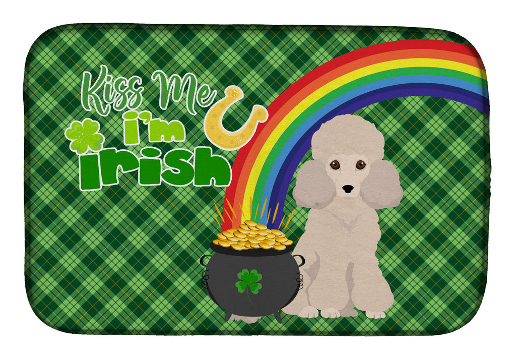Toy Cream Poodle St. Patrick's Day Dish Drying Mat Absorbent Dish Drying Mat Pad for Kitchen Counter Dish Drainer Mat for Countertop, 14 x 21", Multicolor