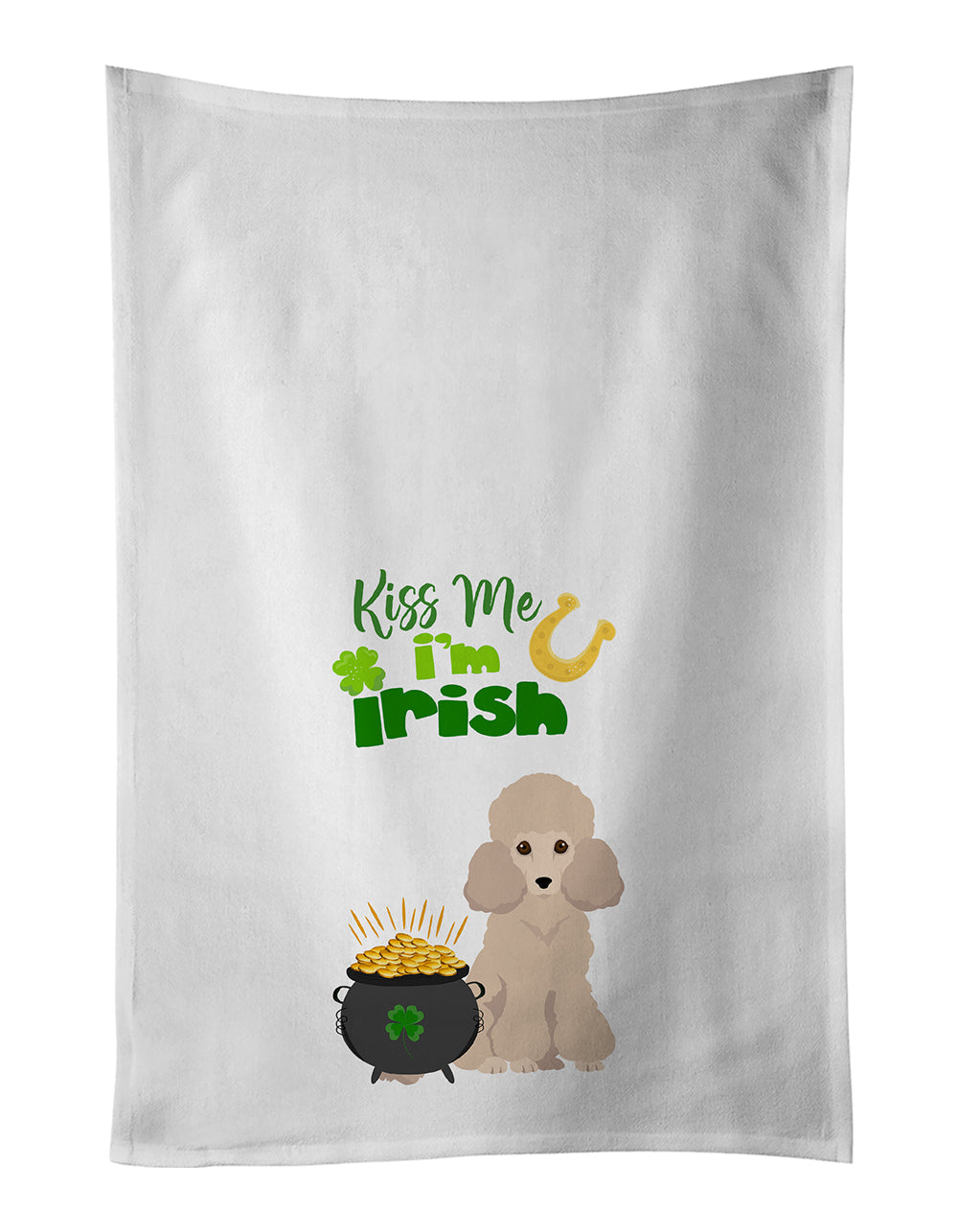 Toy Cream Poodle St. Patrick's Day Kitchen Towel Set of 2 White Dish Towels Decorative Bathroom Hand towel for Hand, Face, Hair, Yoga, Tea, Dishcloth, 19 X 28", White