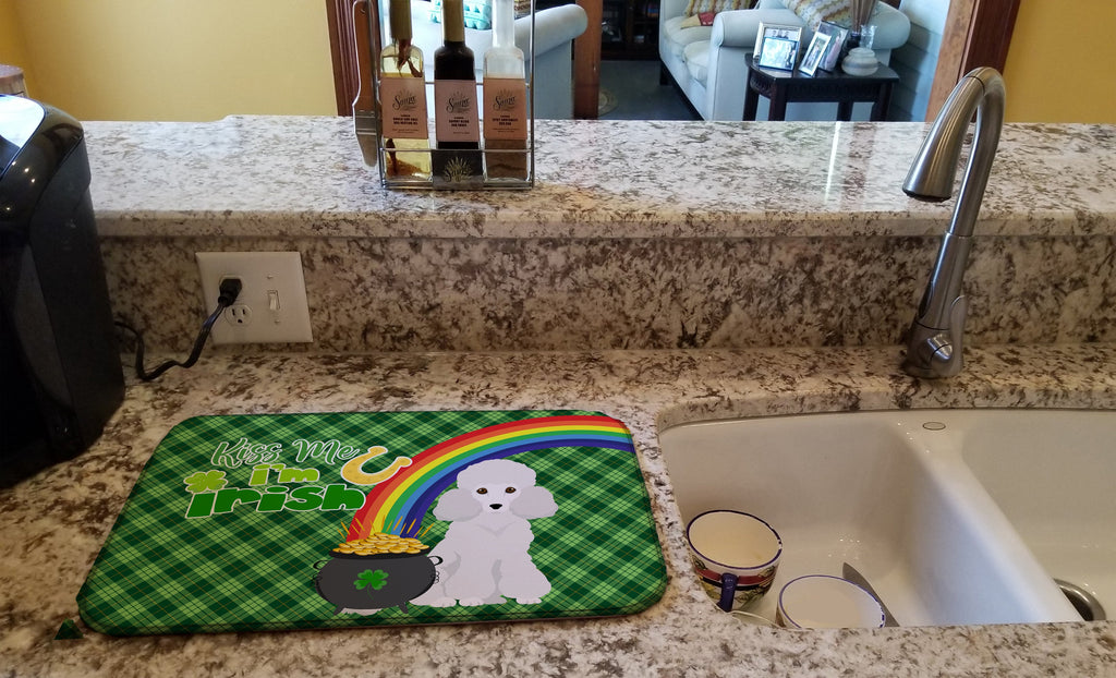 Toy White Poodle St. Patrick's Day Dish Drying Mat Absorbent Dish Drying Mat Pad for Kitchen Counter Dish Drainer Mat for Countertop, 14 x 21", Multicolor