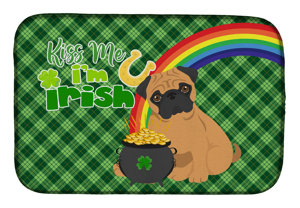 Apricot Pug St. Patrick's Day Dish Drying Mat Absorbent Dish Drying Mat Pad for Kitchen Counter Dish Drainer Mat for Countertop, 14 x 21", Multicolor