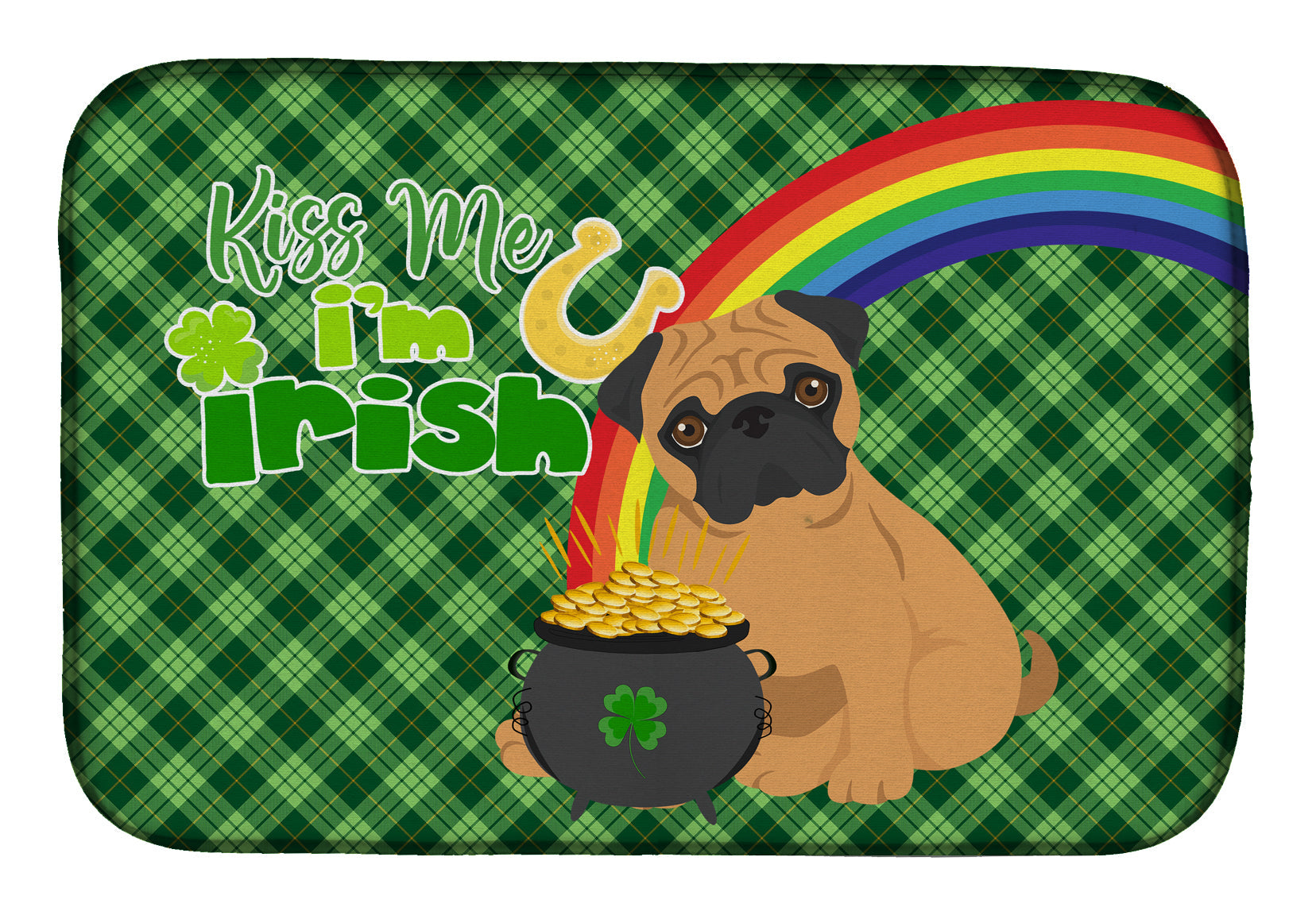 Apricot Pug St. Patrick's Day Dish Drying Mat Absorbent Dish Drying Mat Pad for Kitchen Counter Dish Drainer Mat for Countertop, 14 x 21", Multicolor