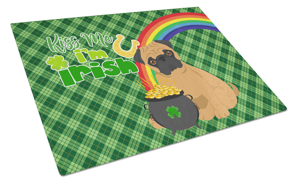 Apricot Pug St. Patrick's Day Cutting Board Tempered Glass Kitchen Cutting Surface, Heat Resistant Chopping, Non-Slip Feet, Food Prep & Serving