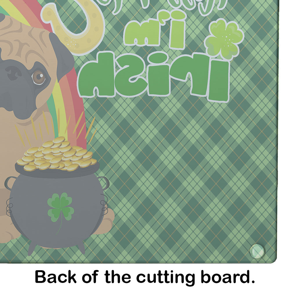 Apricot Pug St. Patrick's Day Cutting Board Tempered Glass Kitchen Cutting Surface, Heat Resistant Chopping, Non-Slip Feet, Food Prep & Serving