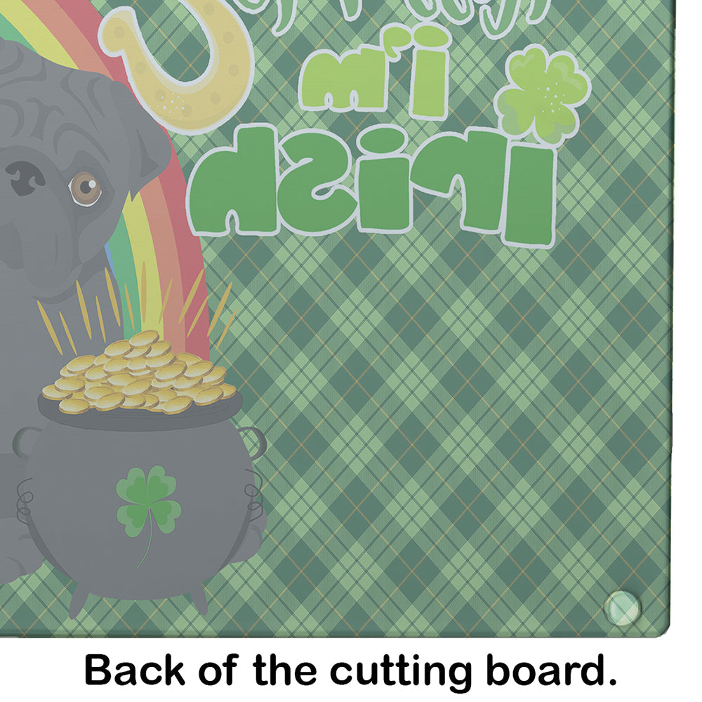 Black Pug St. Patrick's Day Cutting Board Tempered Glass Kitchen Cutting Surface, Heat Resistant Chopping, Non-Slip Feet, Food Prep & Serving