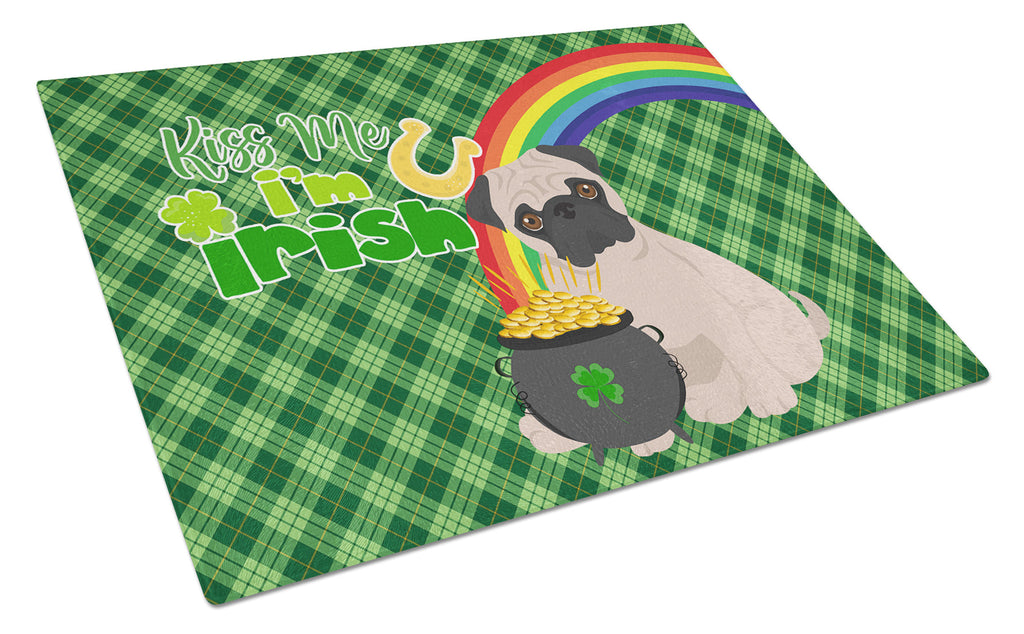 Fawn Pug St. Patrick's Day Cutting Board Tempered Glass Kitchen Cutting Surface, Heat Resistant Chopping, Non-Slip Feet, Food Prep & Serving