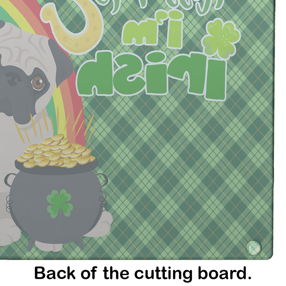 Fawn Pug St. Patrick's Day Cutting Board Tempered Glass Kitchen Cutting Surface, Heat Resistant Chopping, Non-Slip Feet, Food Prep & Serving