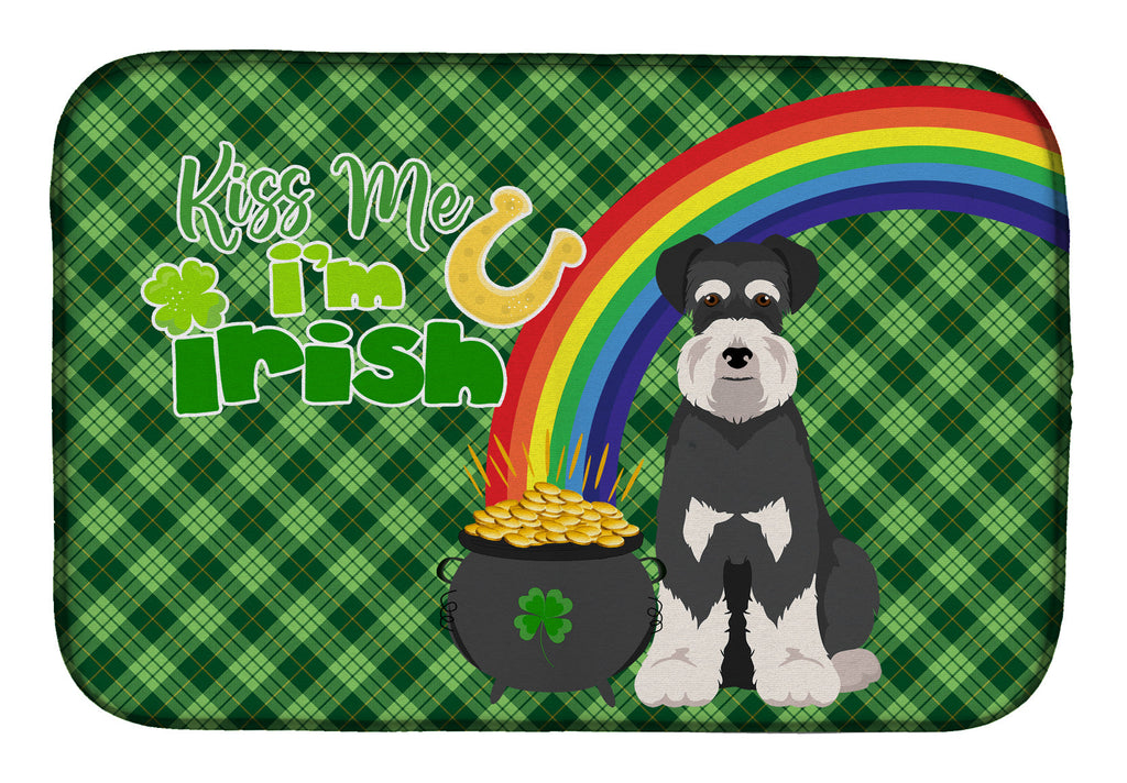 Black and Silver Natural Ears Schnauzer St. Patrick's Day Dish Drying Mat Absorbent Dish Drying Mat Pad for Kitchen Counter Dish Drainer Mat for Countertop, 14 x 21", Multicolor