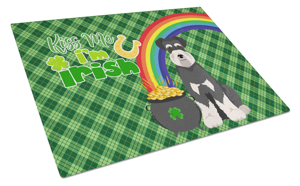 Black and Silver Natural Ears Schnauzer St. Patrick's Day Cutting Board Tempered Glass Kitchen Cutting Surface, Heat Resistant Chopping, Non-Slip Feet, Food Prep & Serving
