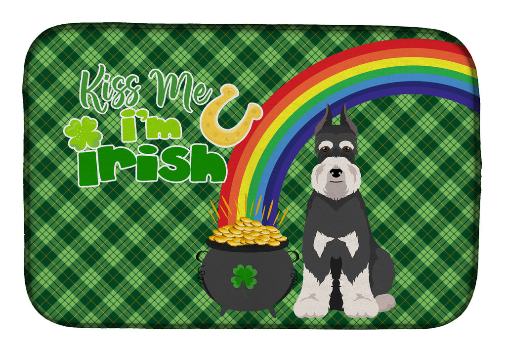 Black and Silver Schnauzer St. Patrick's Day Dish Drying Mat Absorbent Dish Drying Mat Pad for Kitchen Counter Dish Drainer Mat for Countertop, 14 x 21", Multicolor