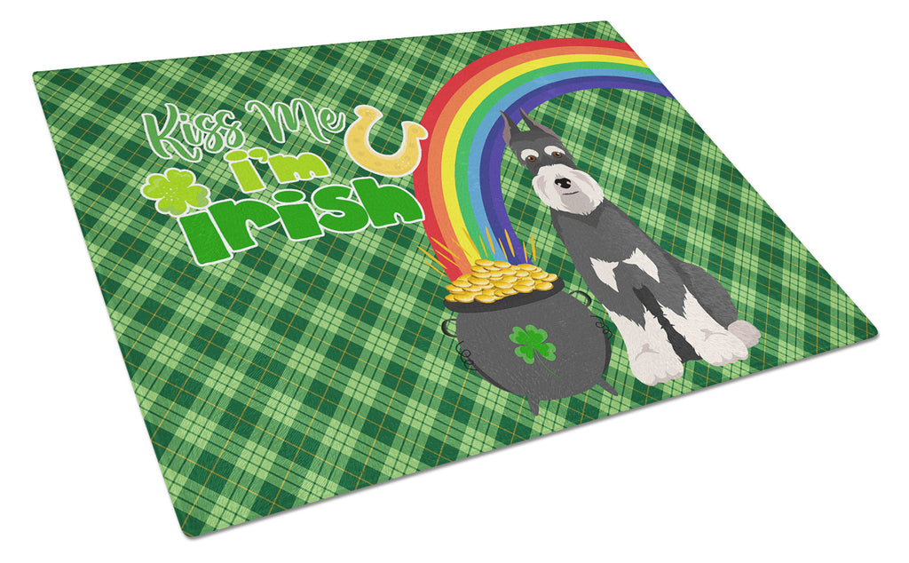 Black and Silver Schnauzer St. Patrick's Day Cutting Board Tempered Glass Kitchen Cutting Surface, Heat Resistant Chopping, Non-Slip Feet, Food Prep & Serving